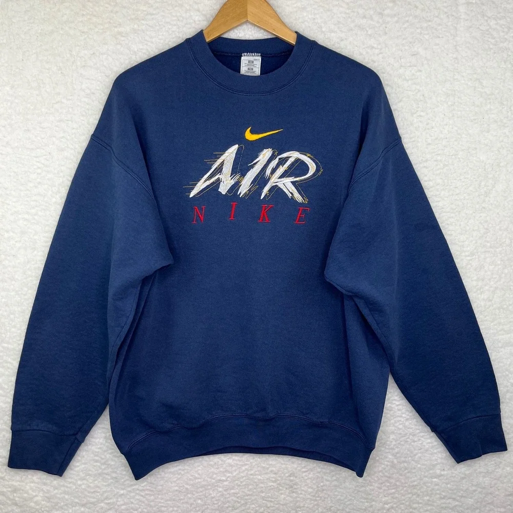 Nike Air Kids Sweatshirt Navy Blue Embroidered Logo Pullover Crewneck Vintage XL
